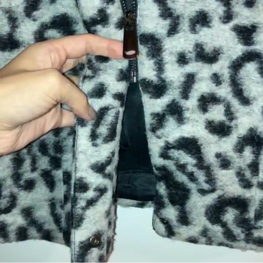 Next Grey Leopard Print Wool Coat With Funnel Neck - image 8